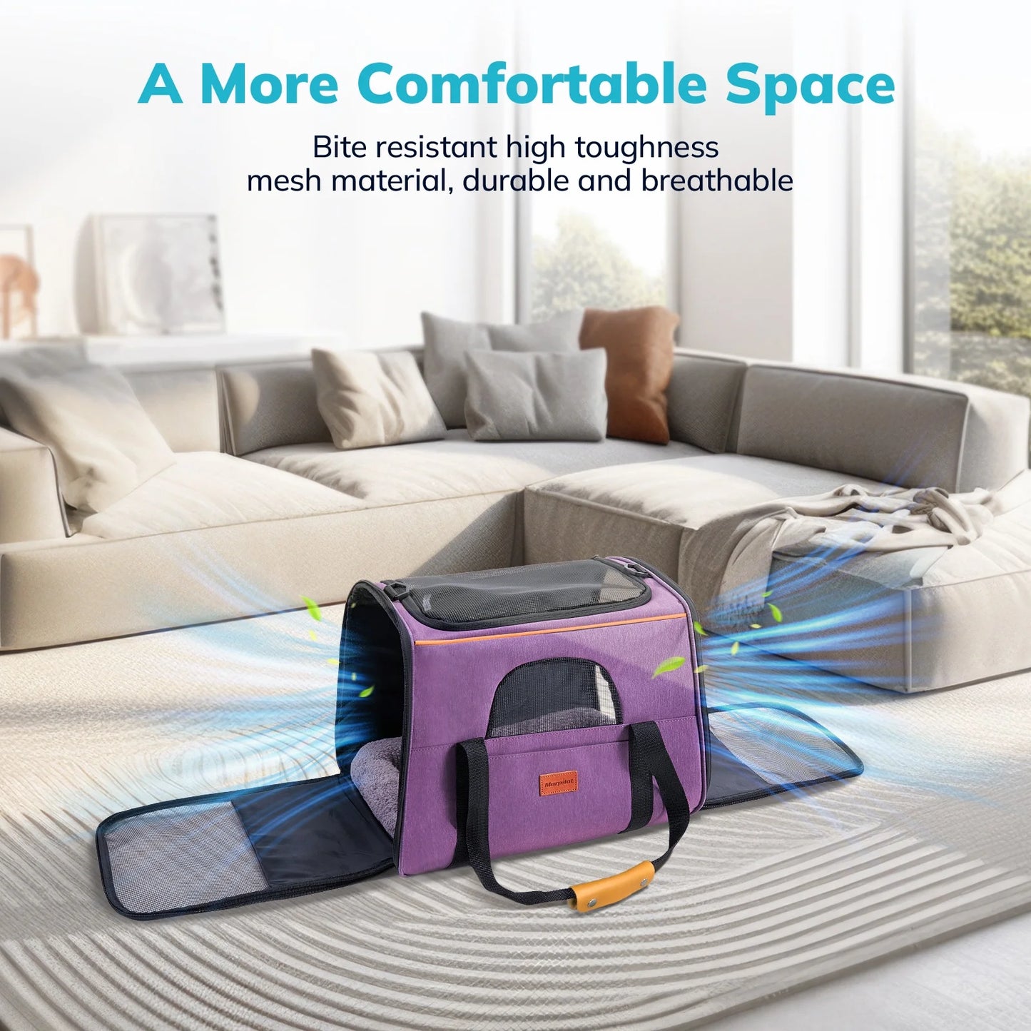 Spacious & Stylish Extra Large TSA Approved Cat Carrier - Soft Sided & up to 20LB with Water Bowl - Chic Purple Design