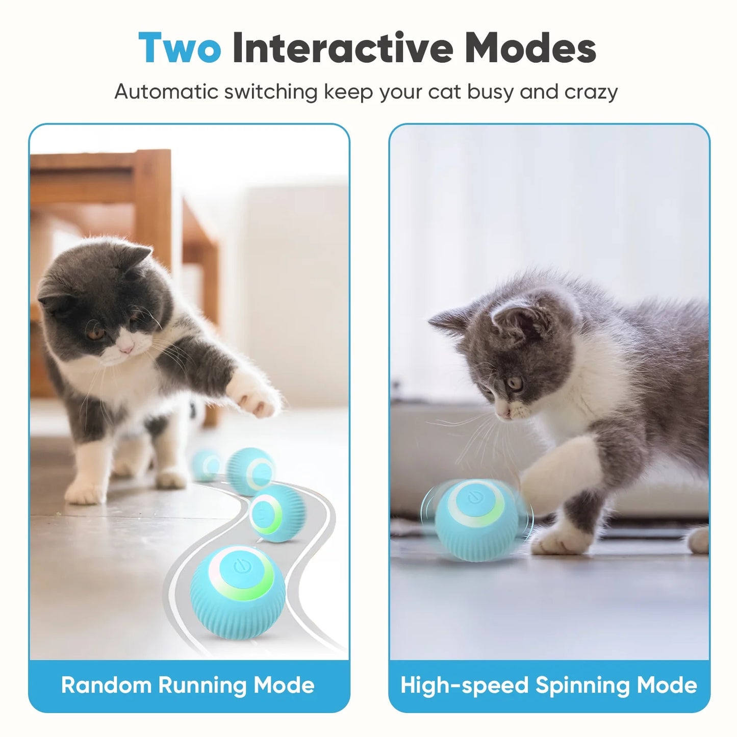 Interactive Cat Toys Ball – Automatic Rolling & USB Rechargeable with LED Light (Green)