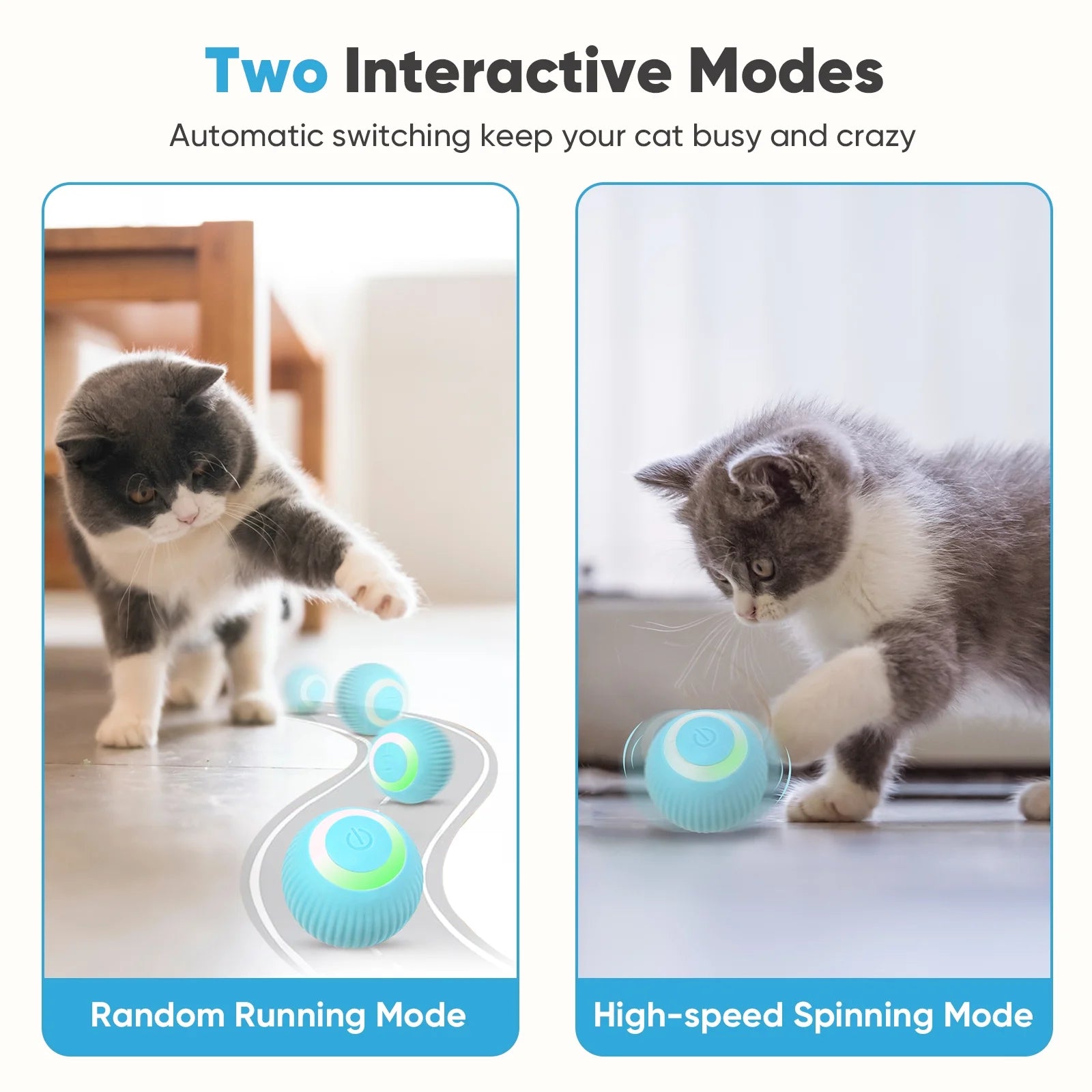 Interactive Cat Toys Ball – Automatic Rolling & USB Rechargeable with LED Light (Green)