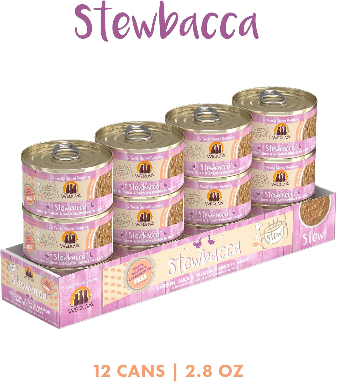 Savory Stewbacca Cat Stews - Chicken, Duck & Salmon in Gravy, 2.8oz Can (Pack of 12)