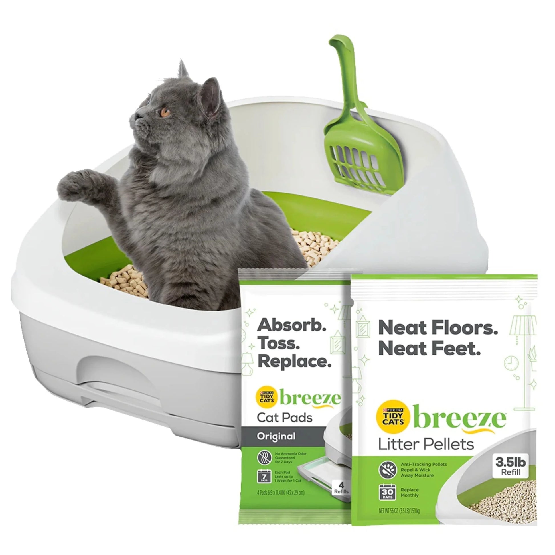 Purina Tidy Cats BREEZE Litter Box, Including Starter Kit with Litter Pellets & Pads