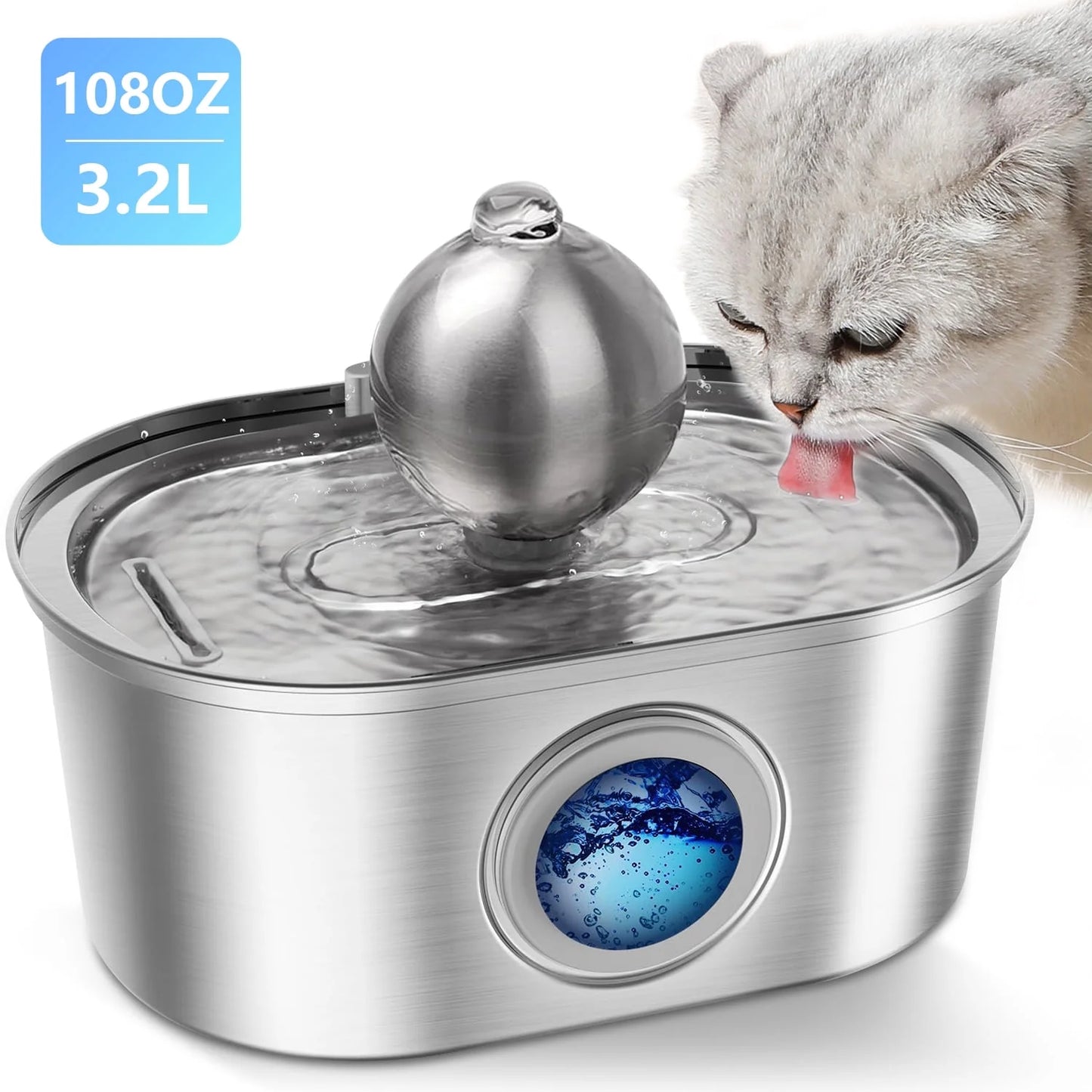 Qunler Stainless Steel Pet Water Fountain – 3.2L / 108 fl. oz.  water Dispenser