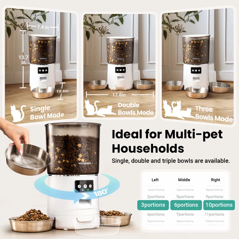 Automatic Cat Food Dispenser – 6L Capacity with 3 Bowls, WiFi & App Control