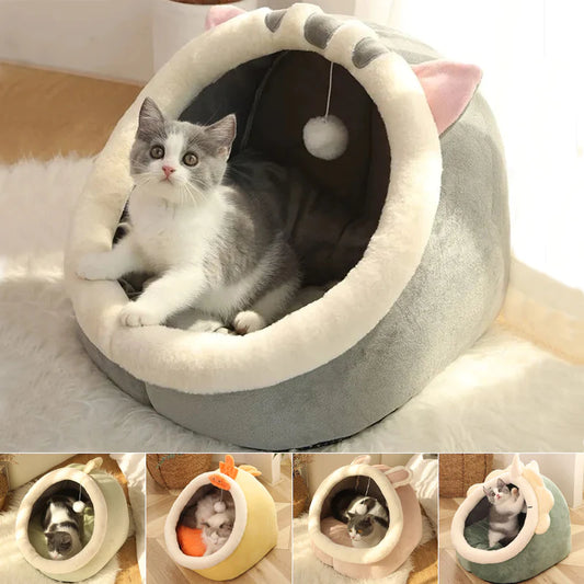 Cozy Cat Bed Cave – Soft Cotton Tent House with Removable Double-Sided Cushion