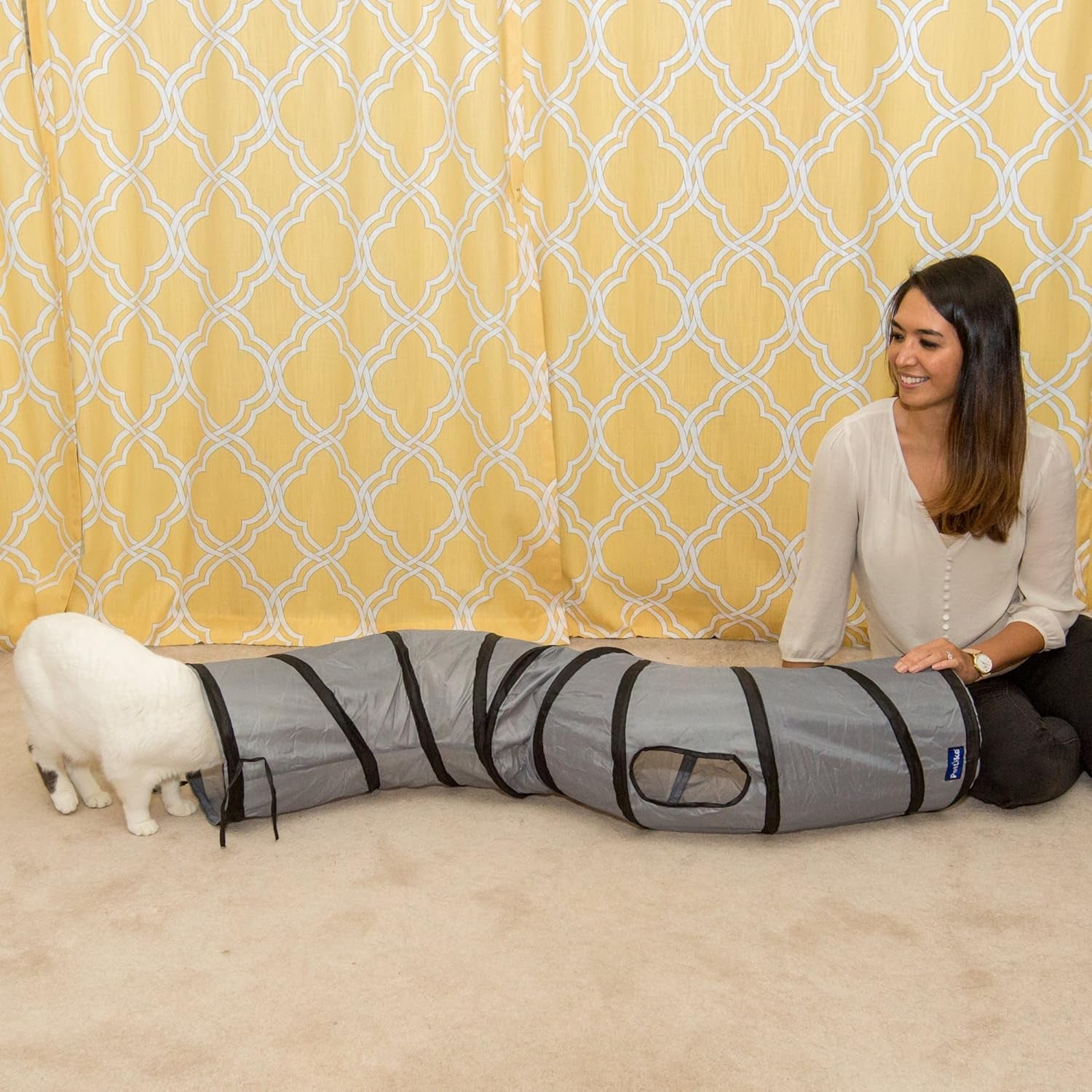 S-Way Collapsible Cat Tunnel – Interactive Pop-Up Play Toy with Peek Holes & Ball
