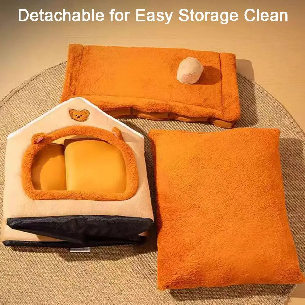 Cozy Cat House – Soft Indoor Pet Tent with Removable Cushion, Non-Slip Base, and Bear Ear Design