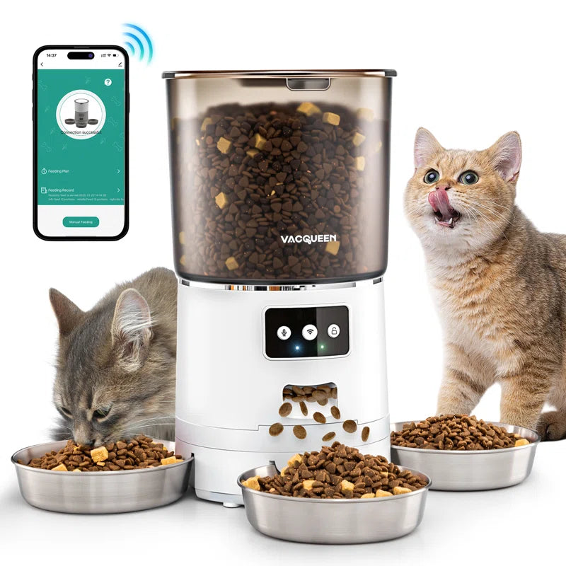 Automatic Cat Food Dispenser – 6L Capacity with 3 Bowls, WiFi & App Control