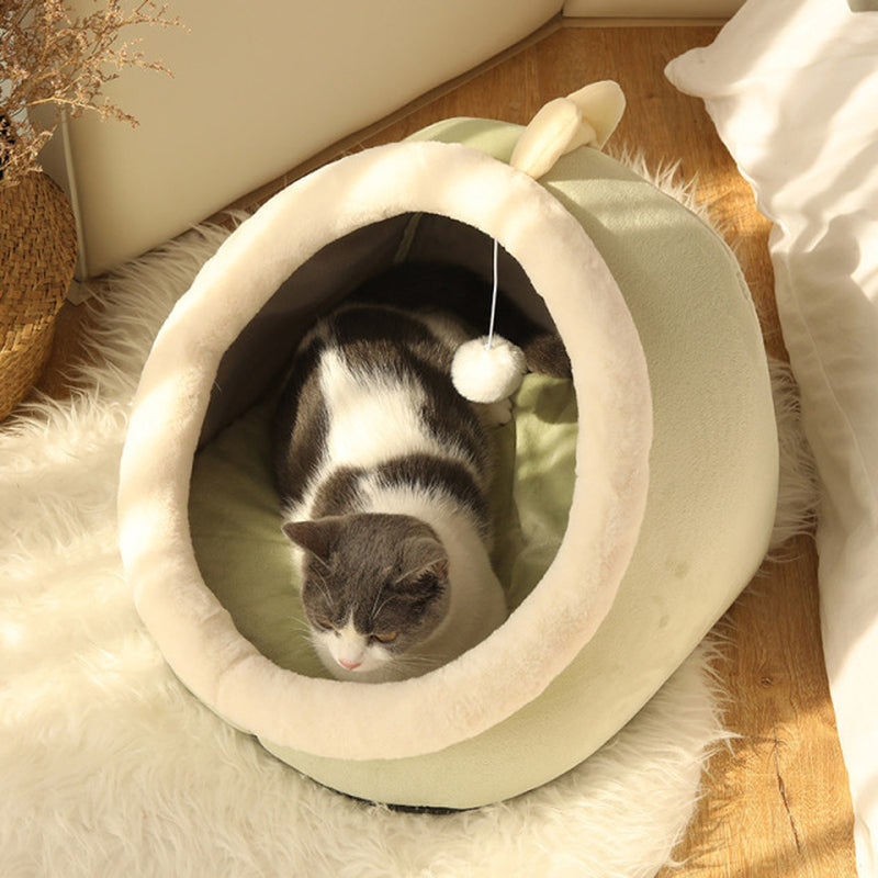 Cozy Cat Bed Cave – Soft Cotton Tent House with Removable Double-Sided Cushion