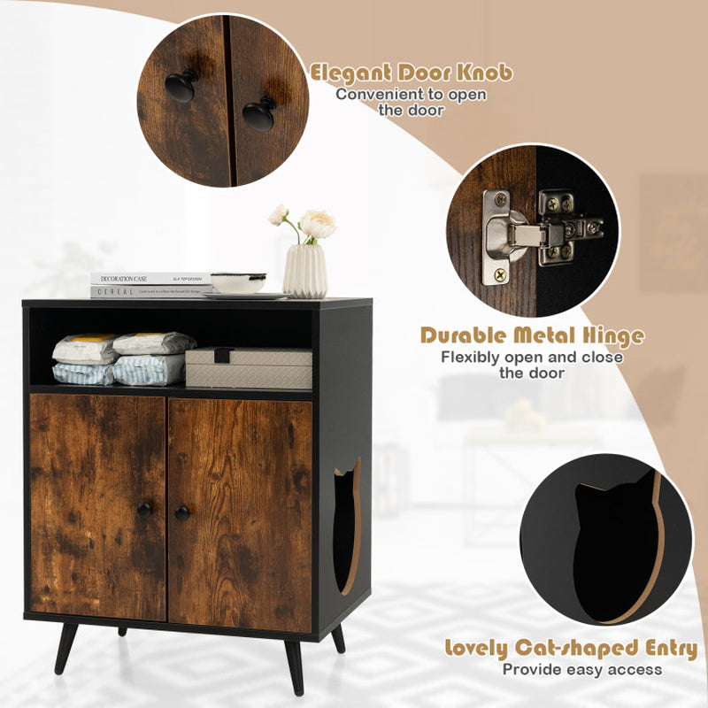 Industrial Cat Litter Box Enclosure with Entry & Open Storage