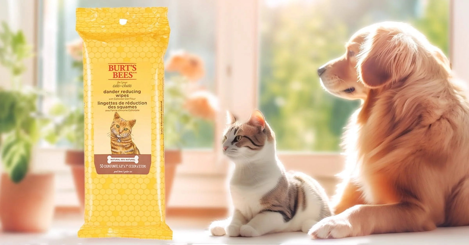 Burt’s Bees Dander-Reducing Cat Grooming Wipes – 50 Count