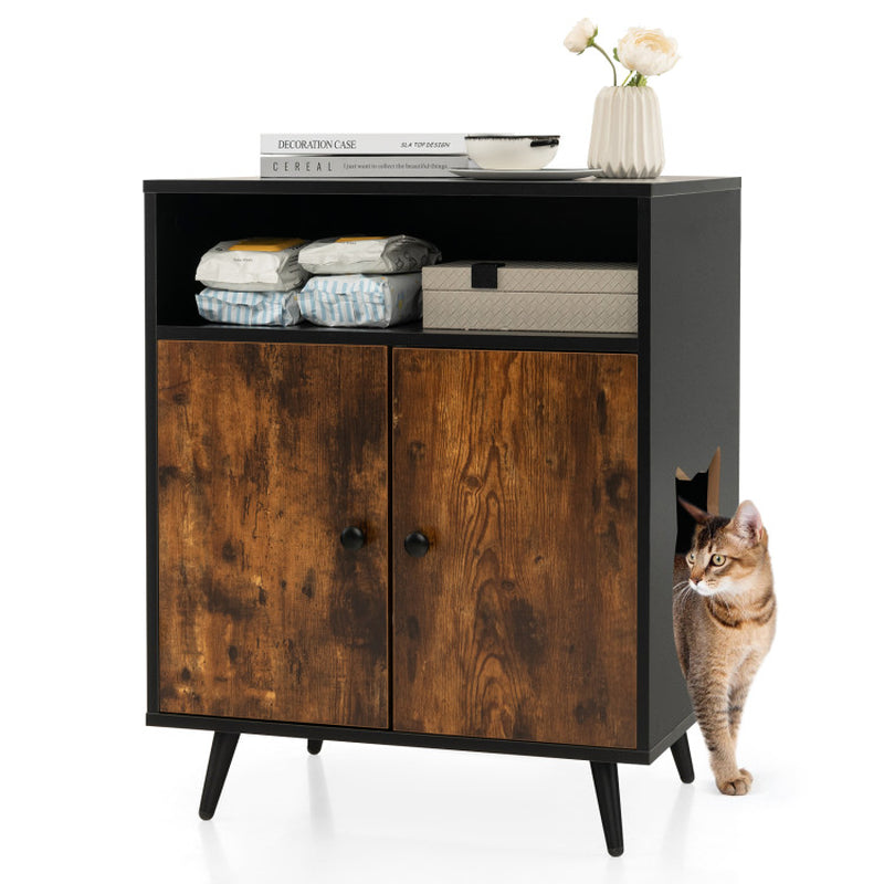 Industrial Cat Litter Box Enclosure with Entry & Open Storage