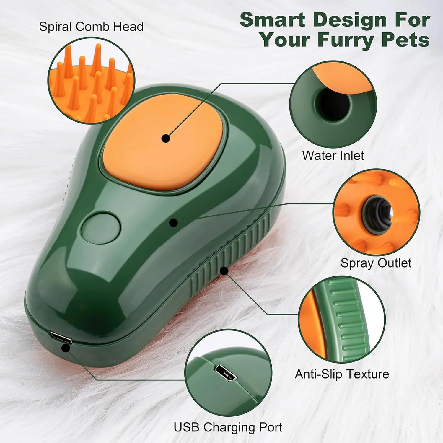 3-in-1 Cat Steam Brush for Shedding – Green