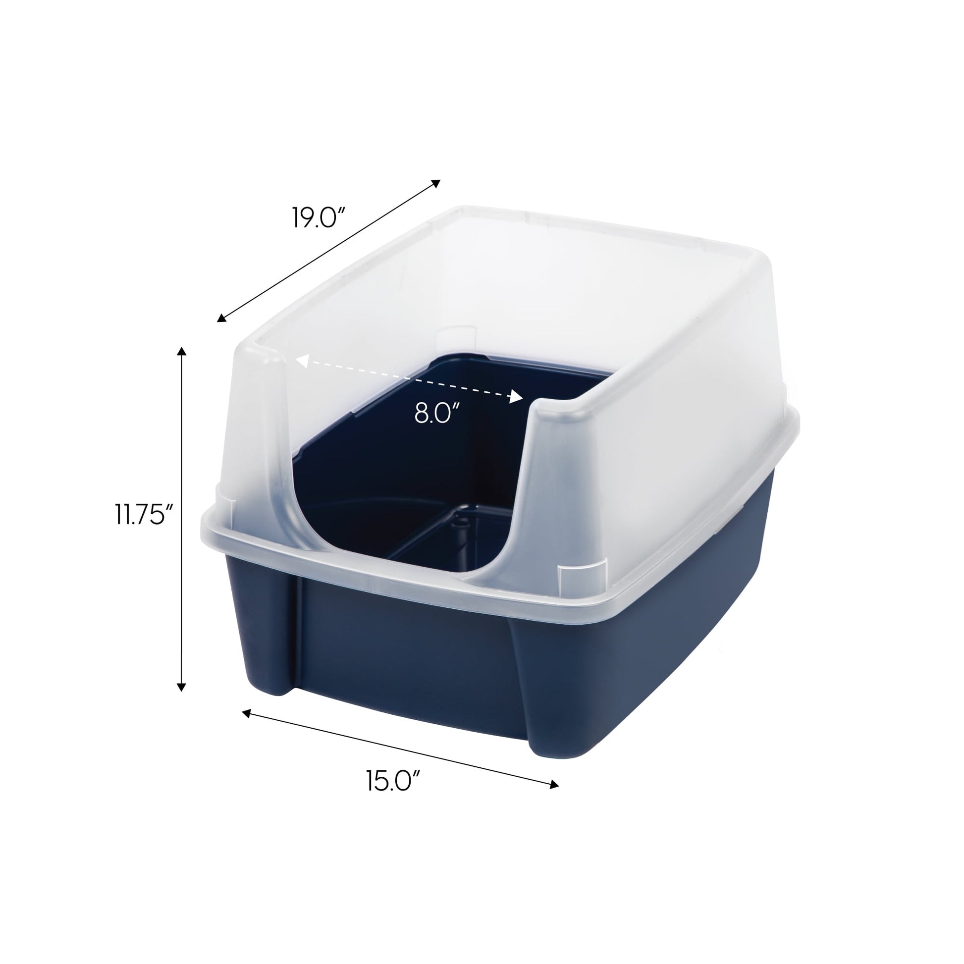 High-Sided Open-Top Cat Litter Box with Shield and Scoop – Navy