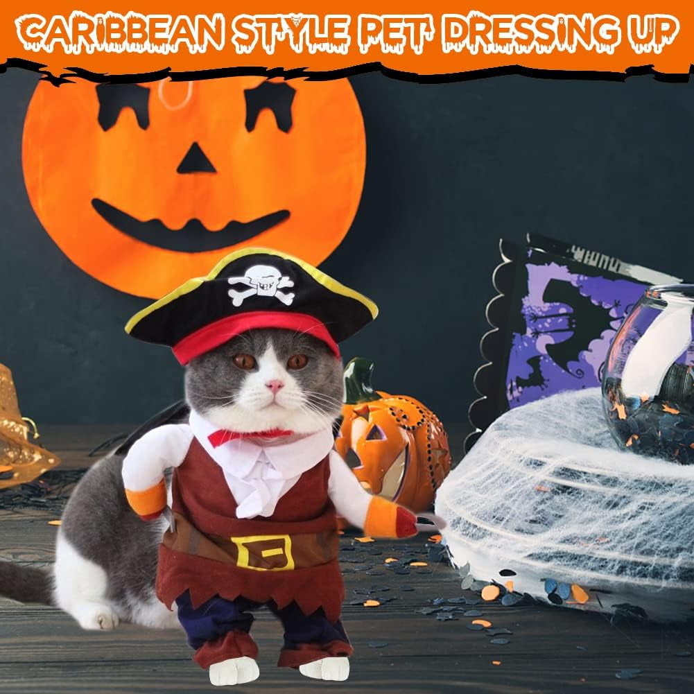 Adorable Caribbean Pirate Costume for Cats - Fun Halloween & Christmas Outfit with Hat!