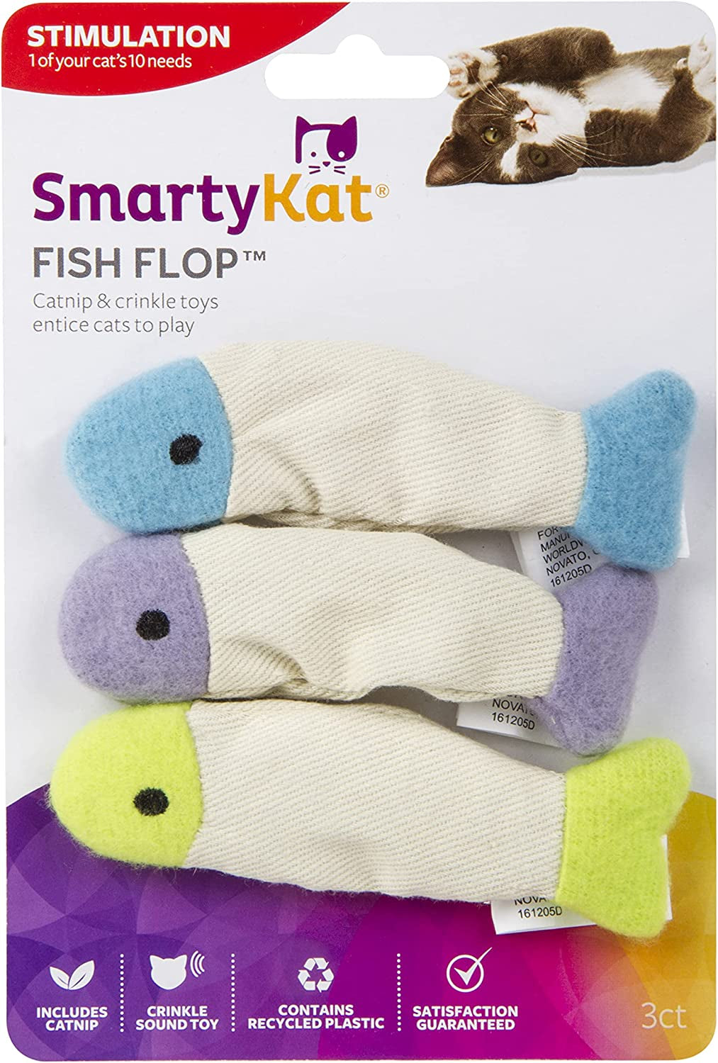 3-Pack Fish Flop Crinkle Catnip Toys – Multi-Color, Lightweight & Irresistible