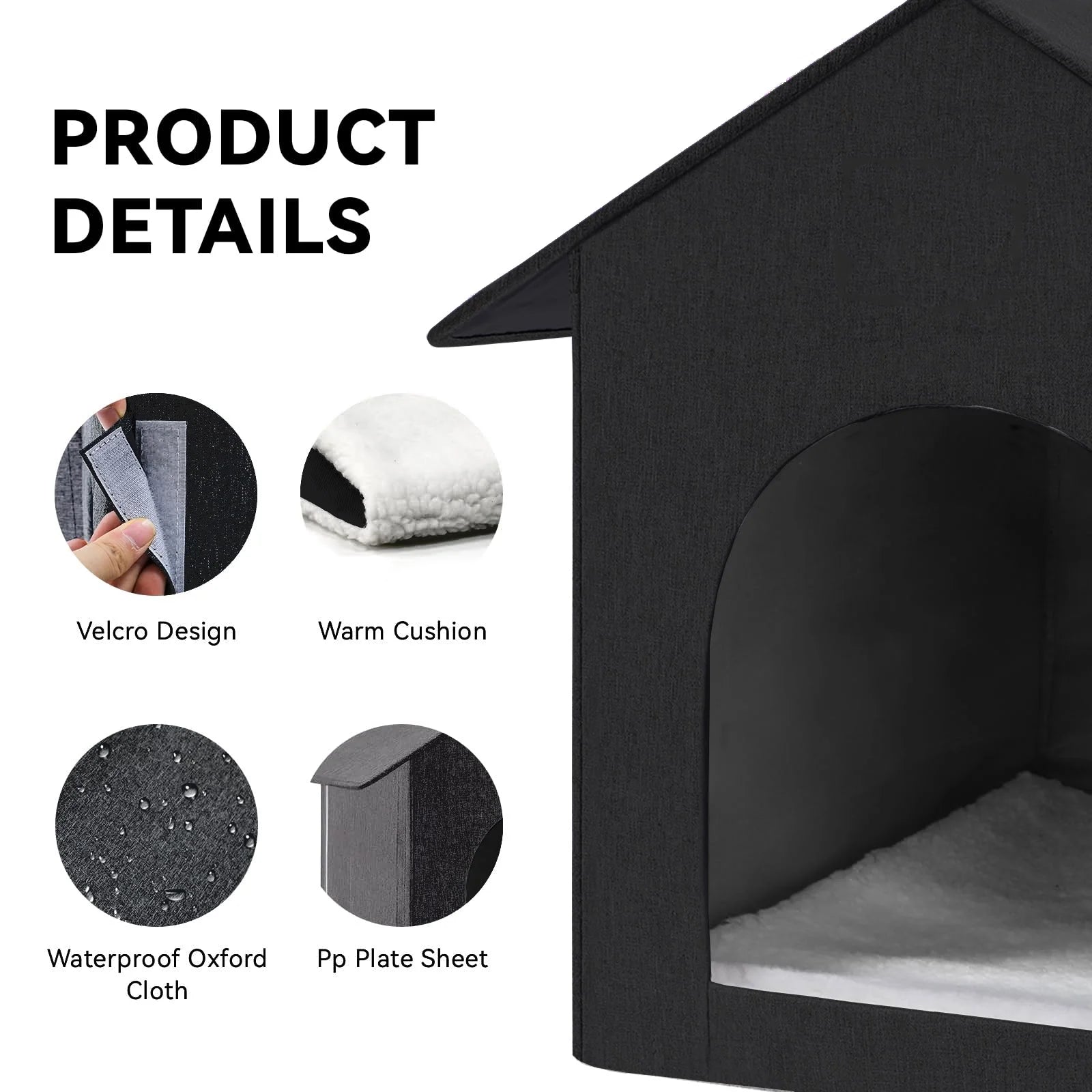 Waterproof Outdoor Cat House with Removable Cushion – 17" x 13" x 17" – All-Season Pet Shelter for Cats (Black)