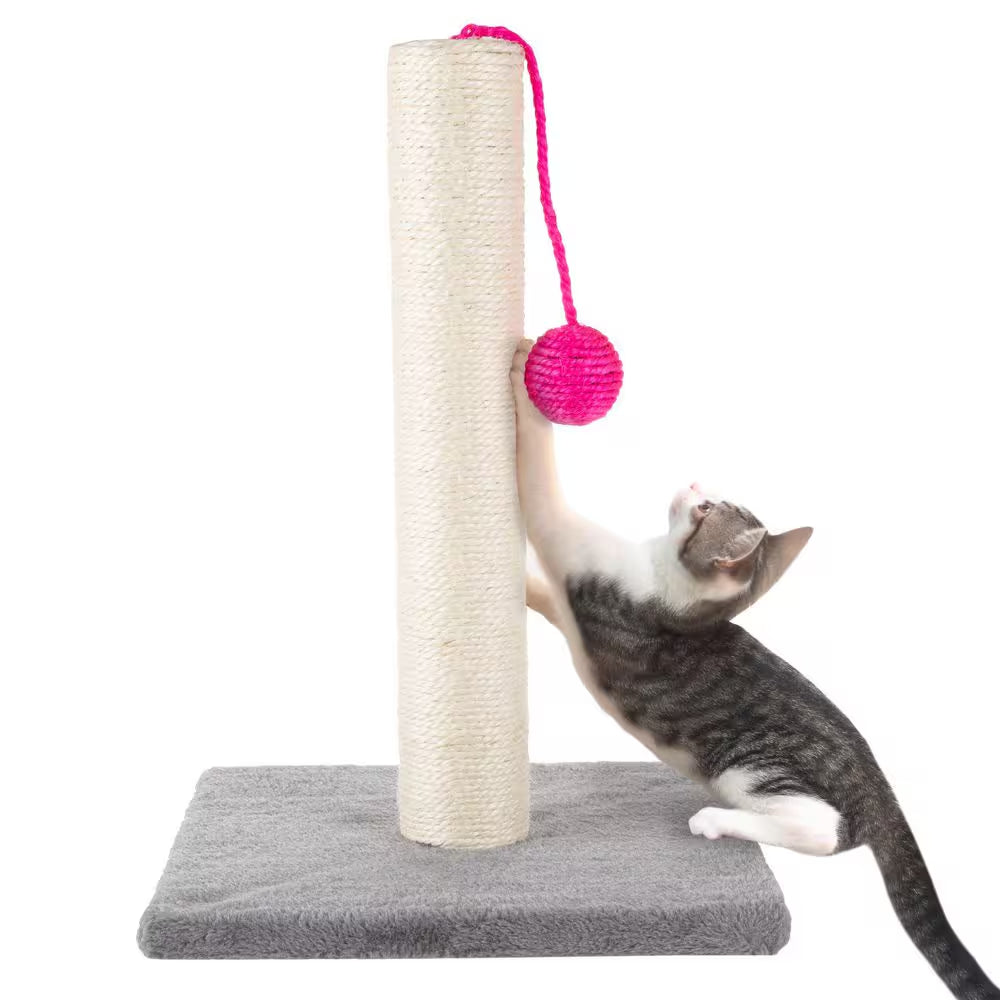 17" Cat Scratching Post with Plush Base & Hanging Toy