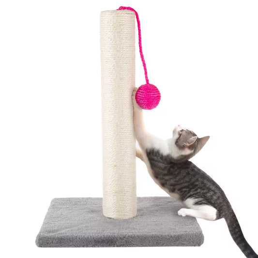17" Cat Scratching Post with Plush Base & Hanging Toy