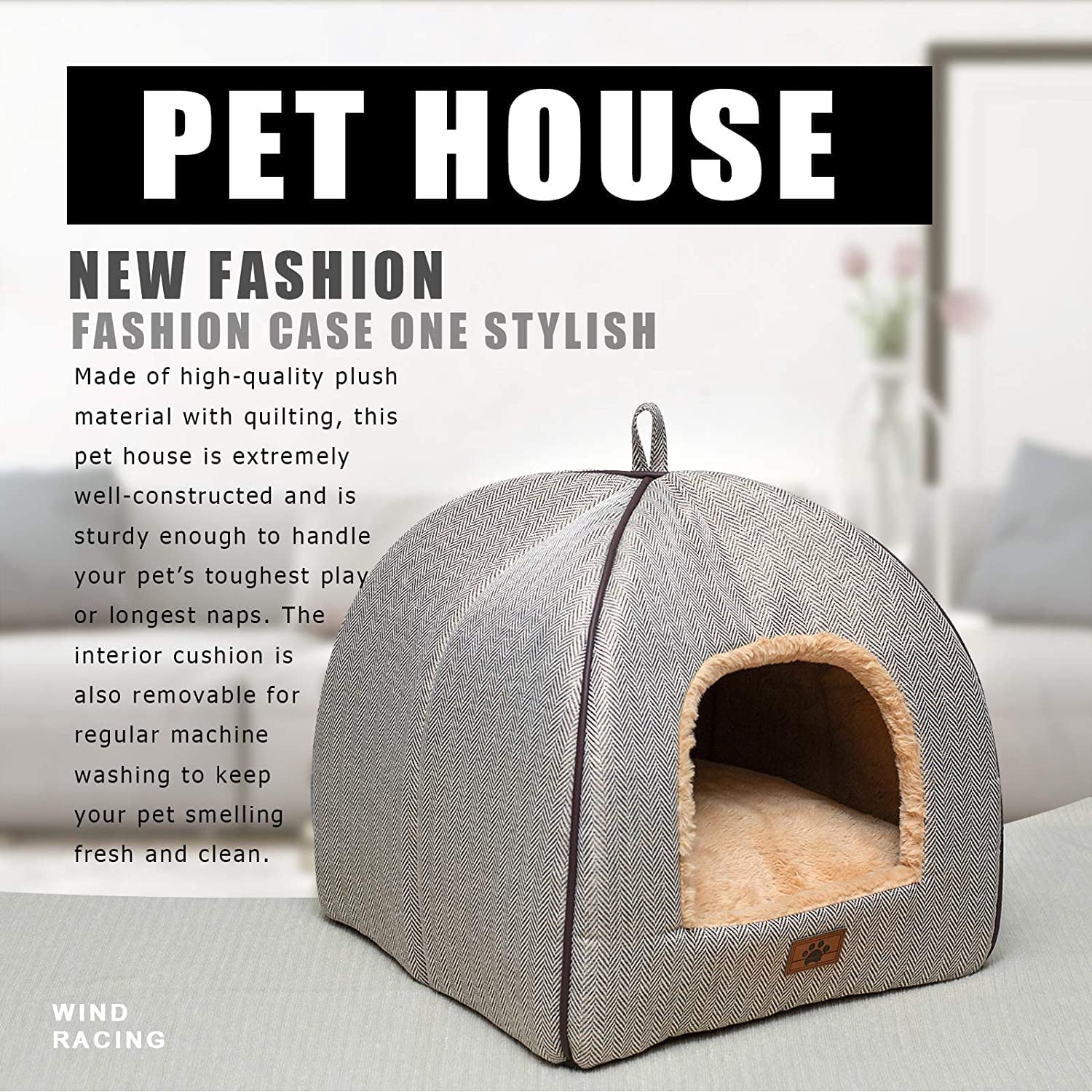 Indoor Cat Cave Bed – Enclosed Tent-Style Cat House 