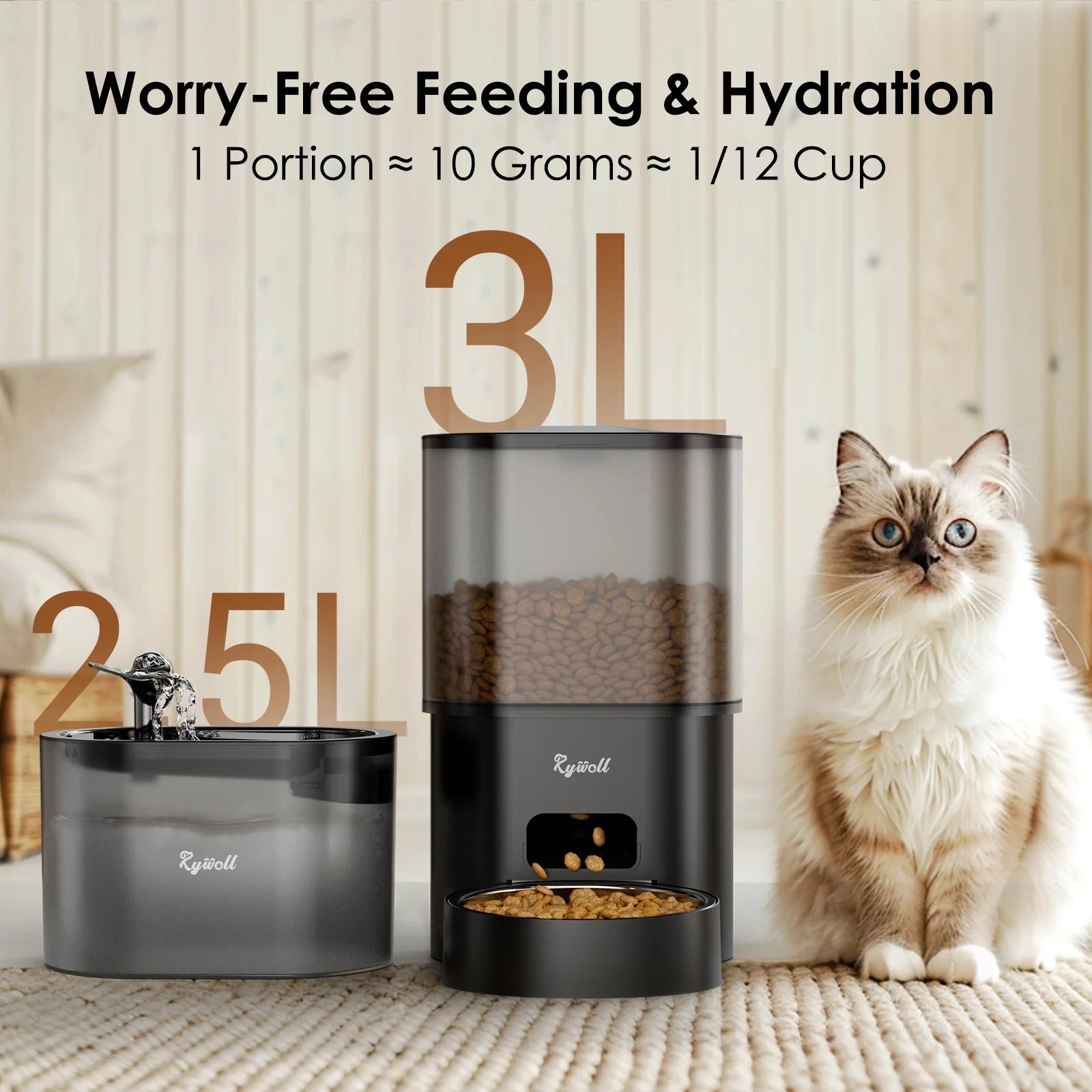 Rywell Automatic Cat Feeder with Water Dispenser – 2-in-1 Smart Feeding System