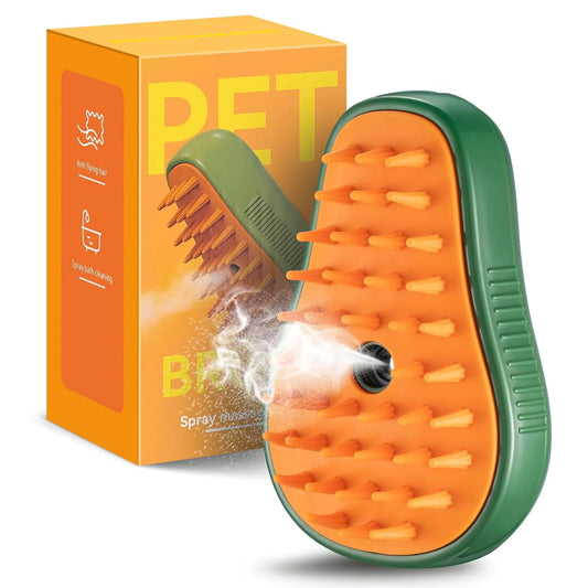 3-in-1 Cat Steam Brush for Shedding – Green
