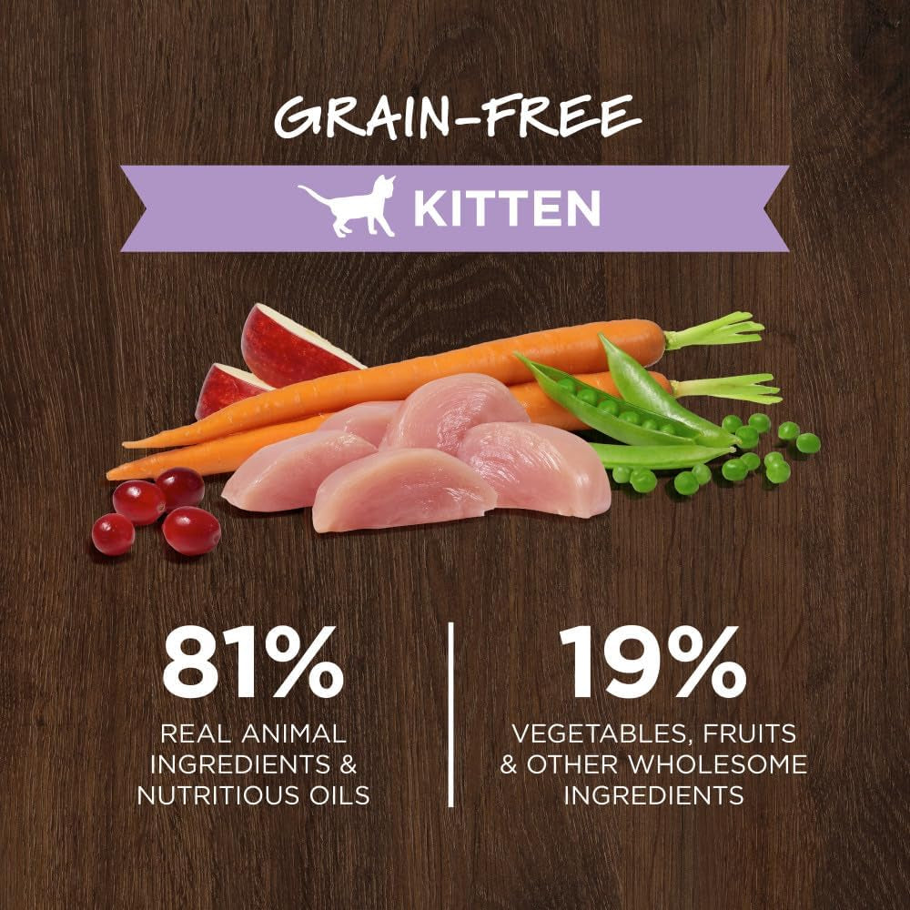 Premium Grain-Free Kitten Dry Cat Food - High Protein Raw Coated Kibble with Real Chicken, 4.5 Lb Bag