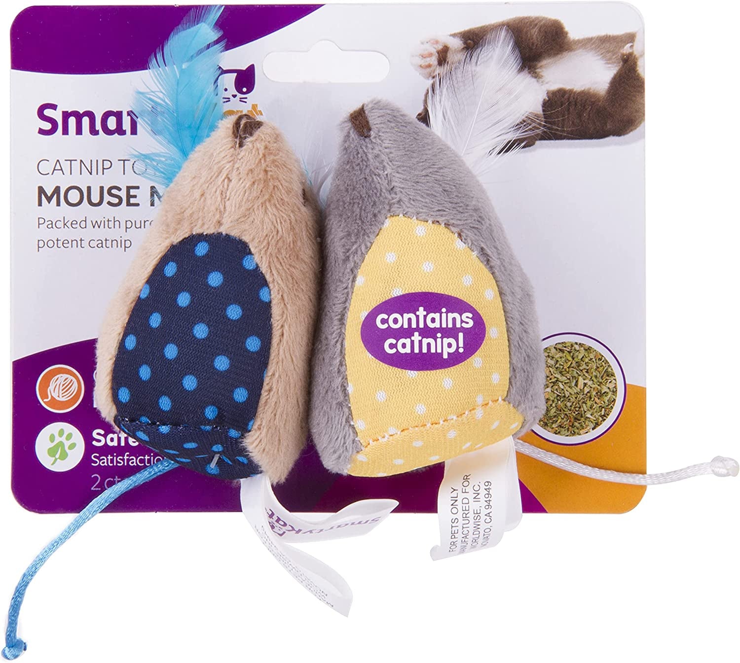 Mouse Mates Plush Catnip Cat Toys – 2 Count (Brown & Gray)