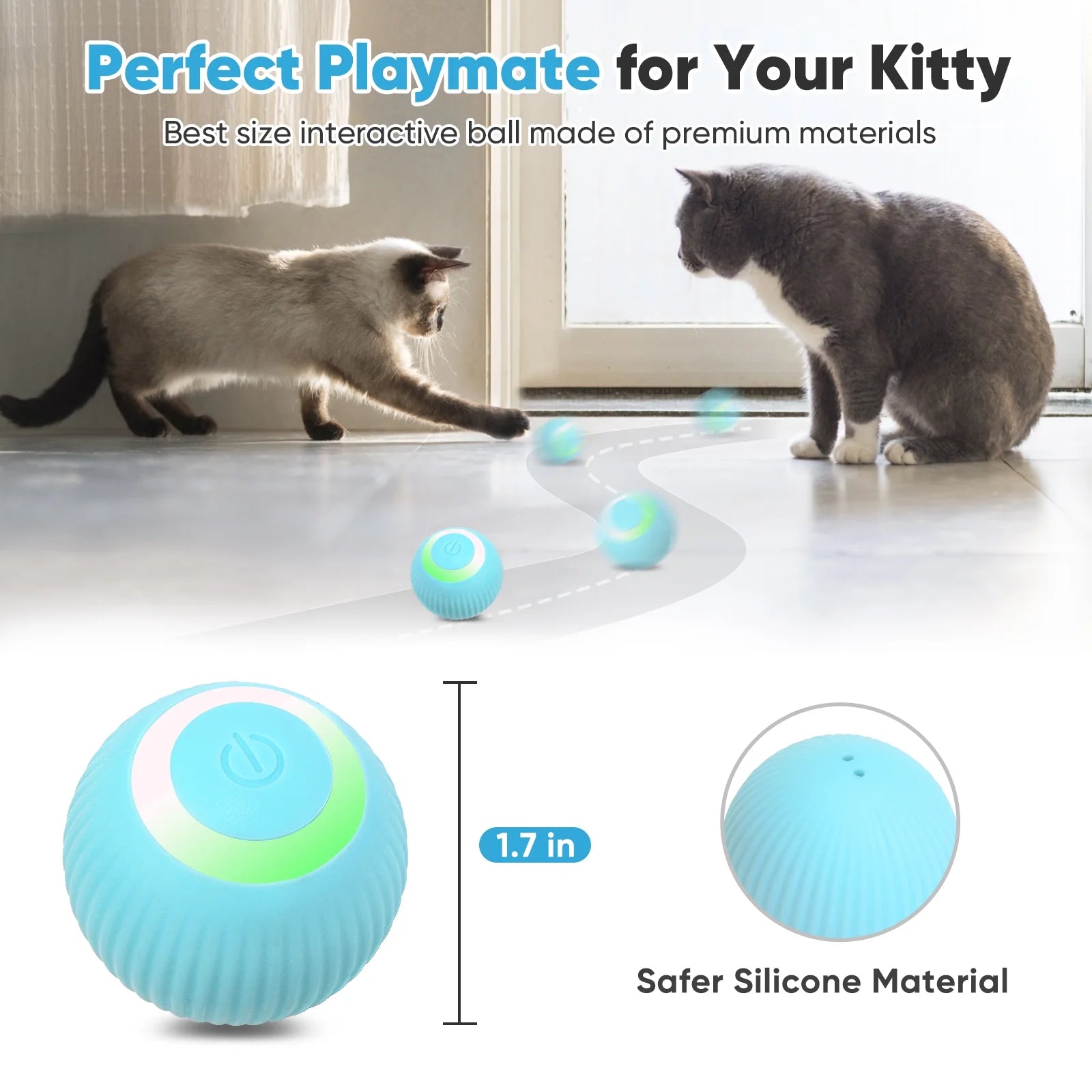 Interactive Cat Toys Ball – Automatic Rolling & USB Rechargeable with LED Light (Green)
