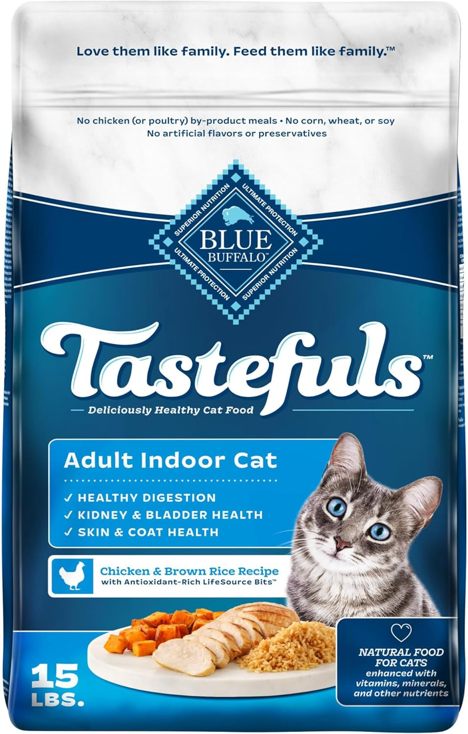 Tastefuls Natural Chicken & Brown Rice Dry Food for Adult Indoor Cats - 15-Lb Bag