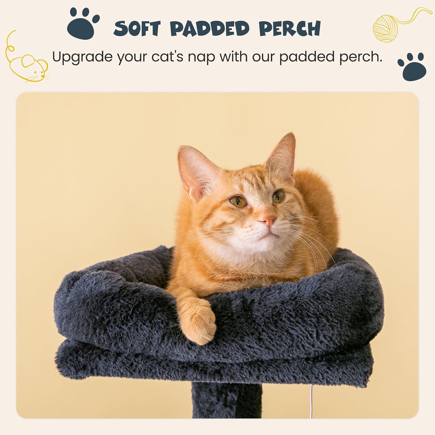 63.8-Inch Multi-Level Cat Tree Tower for your furry friend(s) – With Scratching Posts, Condo, Hammock & Perch (Smoky Gray)