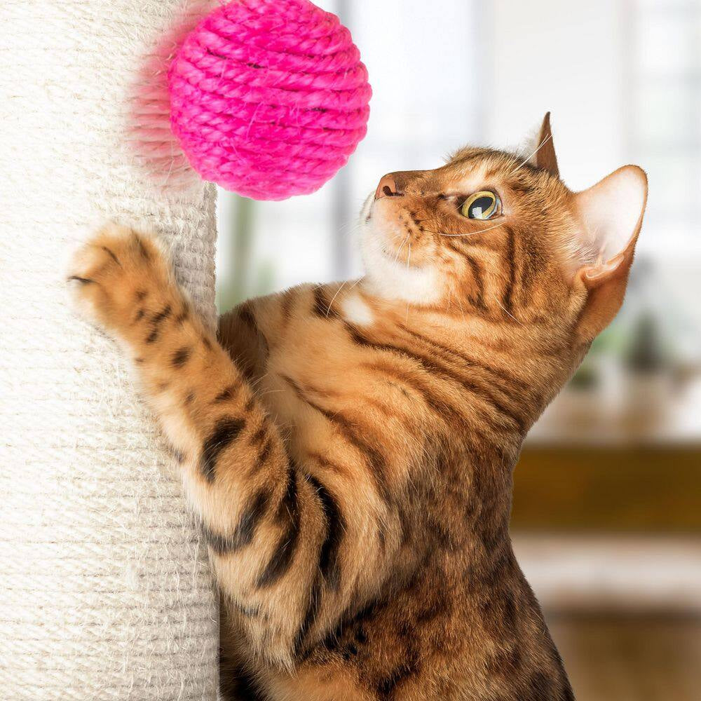 17" Cat Scratching Post with Plush Base & Hanging Toy