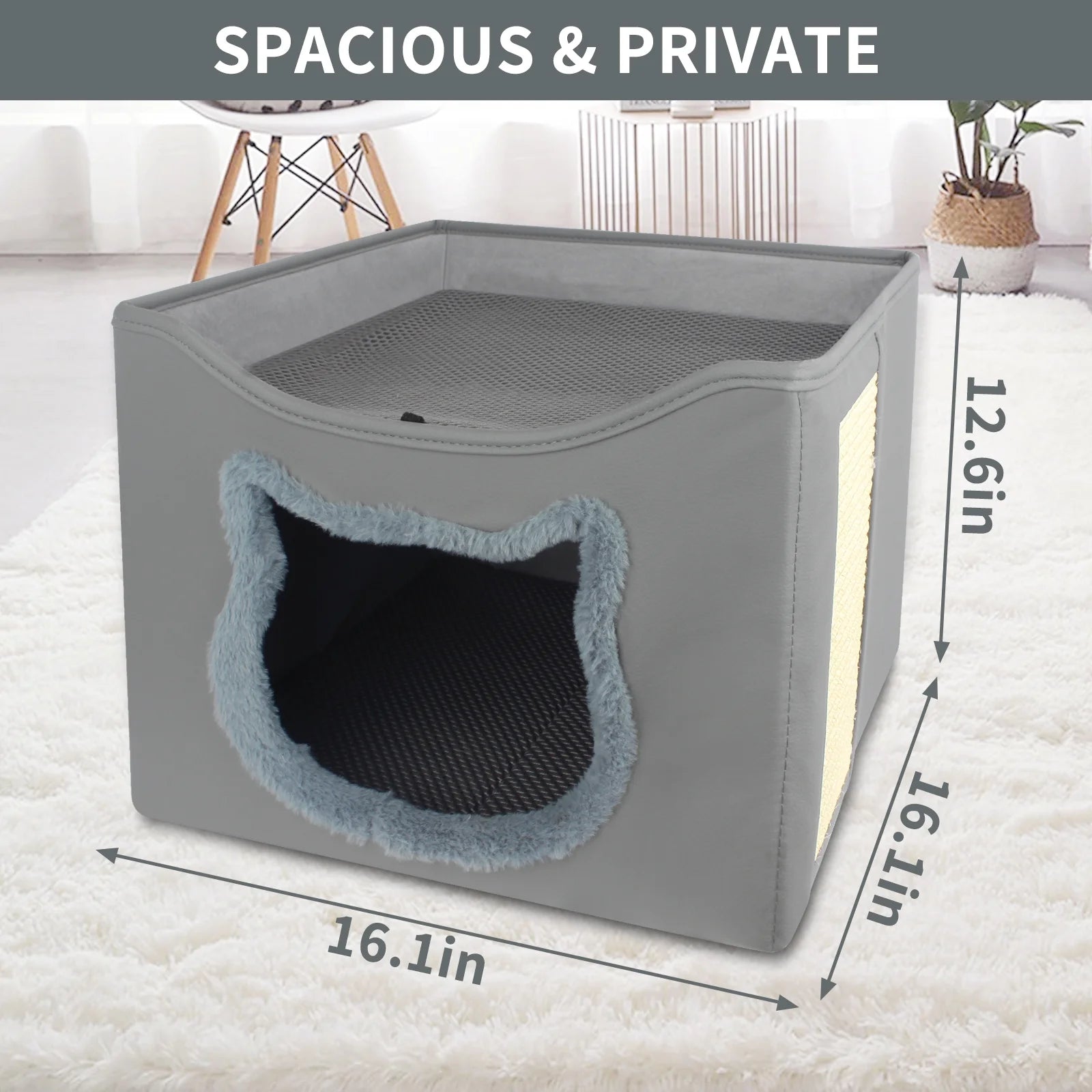 Foldable Cat Cave Bed with Scratching Pad & Two Cushions