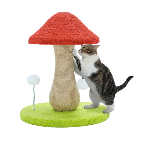 Mushroom Cat Scratching Post with Sisal Cover & Pompom Toys