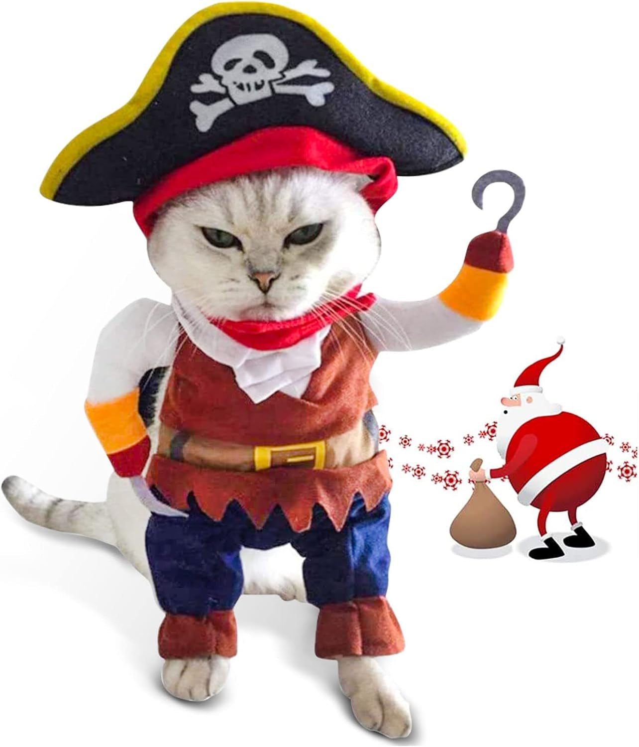 Adorable Caribbean Pirate Costume for Cats - Fun Halloween & Christmas Outfit with Hat!
