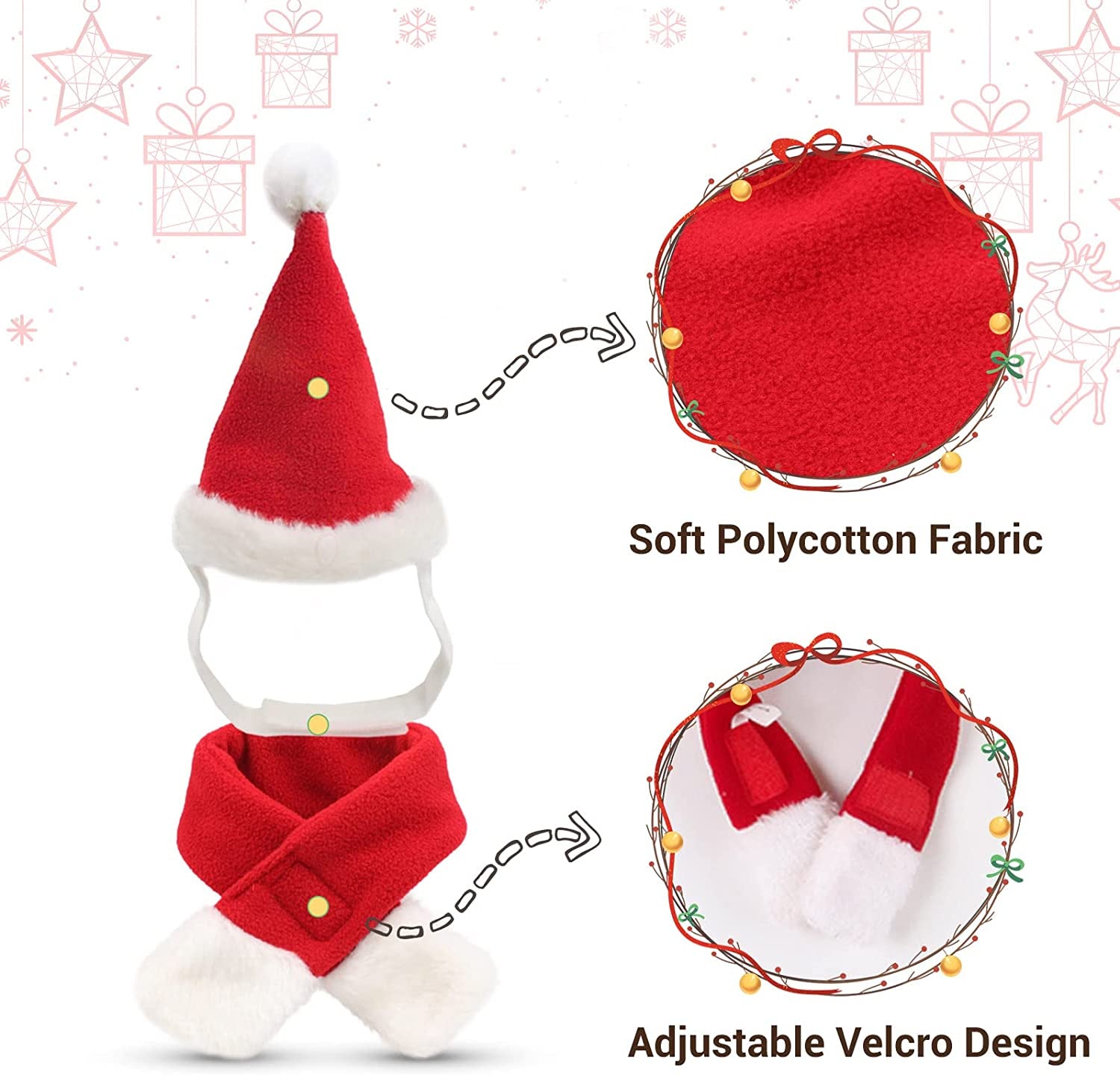 Adorable Cat Santa Hat & Scarf - Christmas Costume
