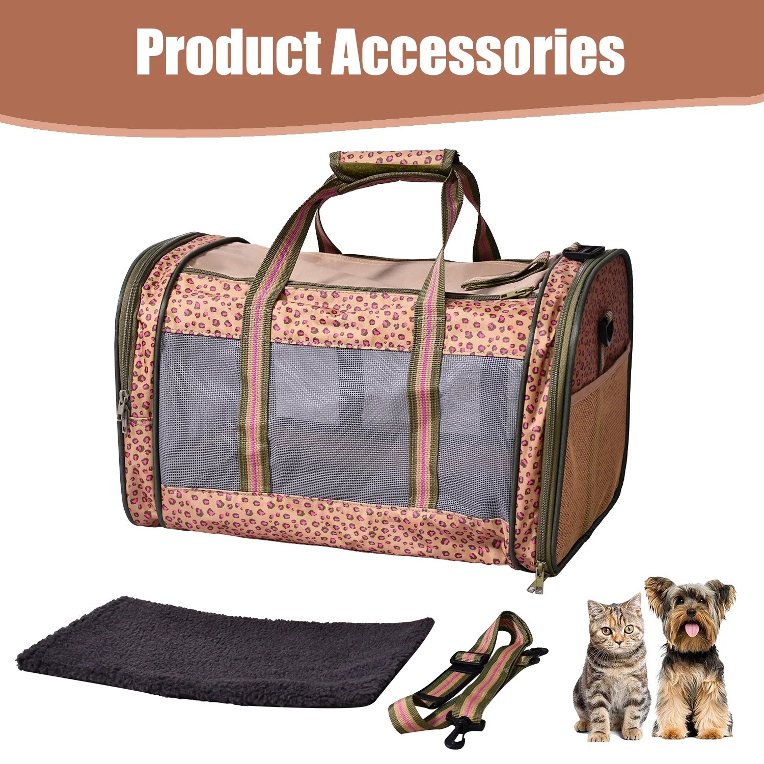 Airline Approved Collapsible Soft-Sided Pet Carrier - Stylish Orange Cheetah Design 