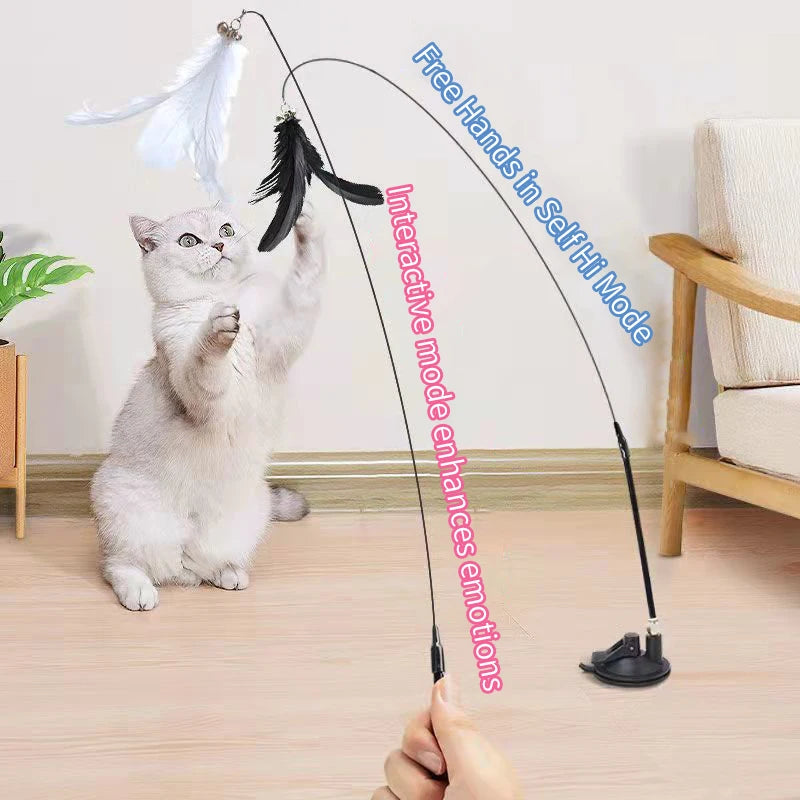 Interactive Feather Cat Toy with Suction Base & Bell 🐾