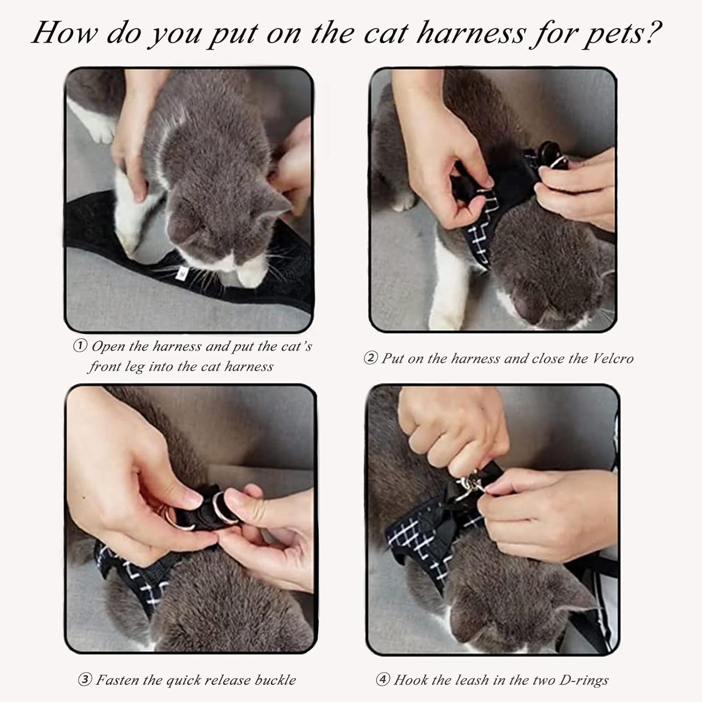 Cat  Harness and Leash Set – Breathable, Escape-Proof, Adjustable Fit for Cats (Black, XS)