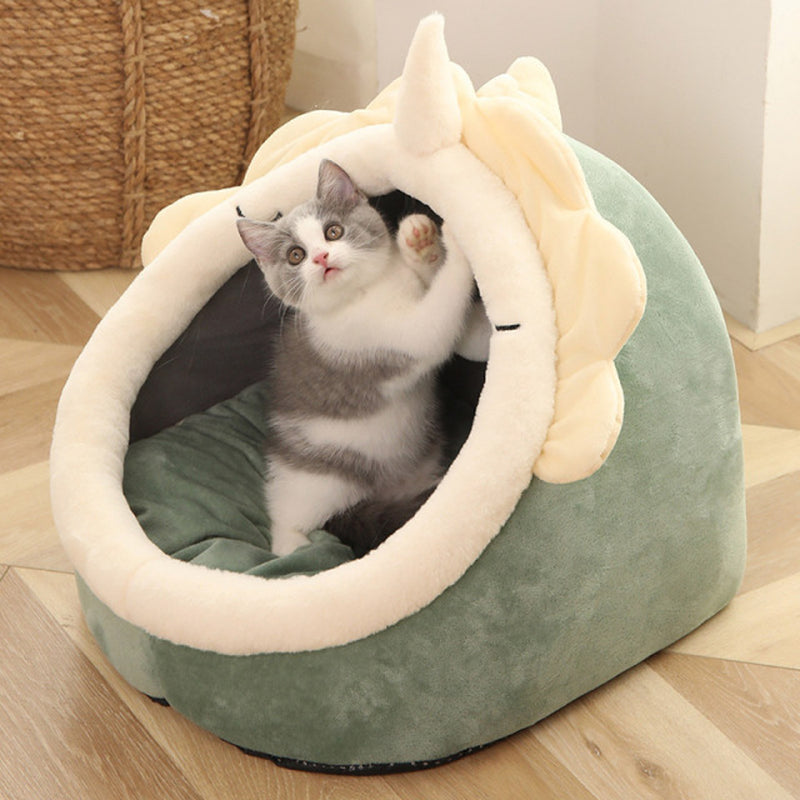 Cozy Cat Bed Cave – Soft Cotton Tent House with Removable Double-Sided Cushion