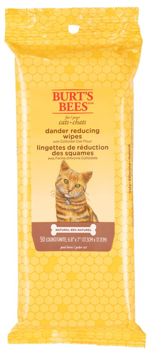 Burt’s Bees Dander-Reducing Cat Grooming Wipes – 50 Count