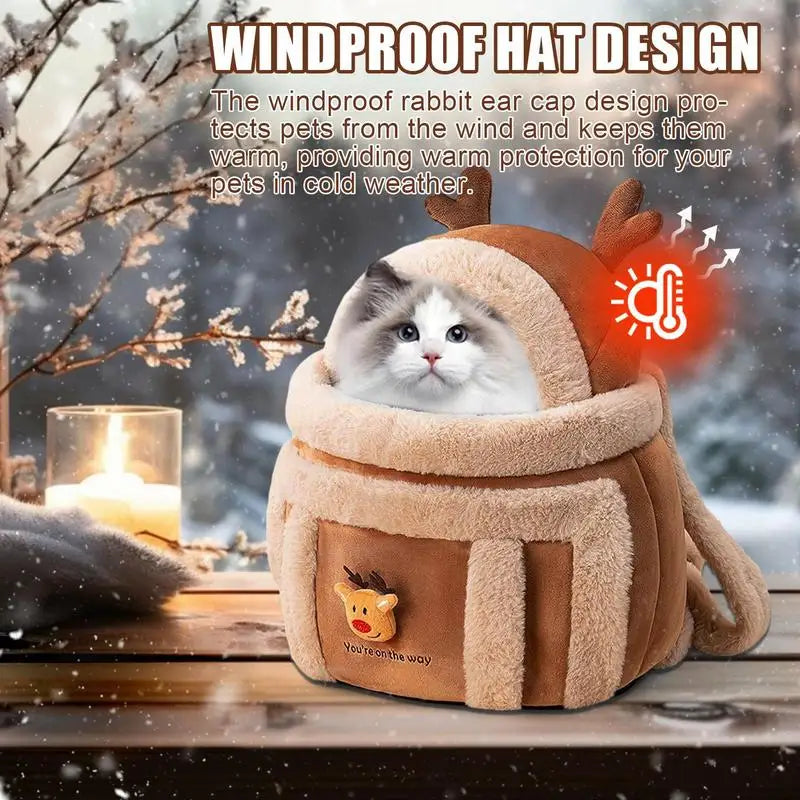Cozy Plush Winter Pet Carrier Backpack for Small Cats - Perfect for Outdoor Travel!