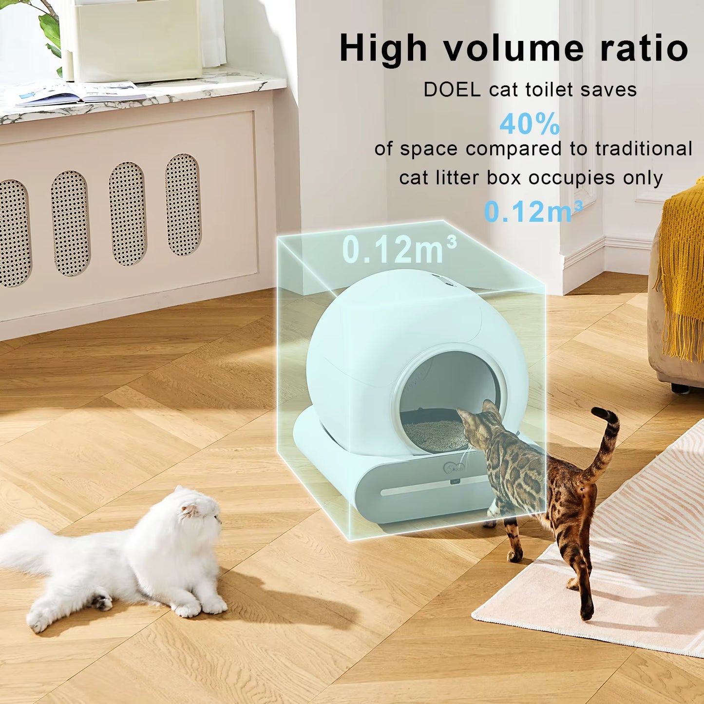 65L Smart Self-Cleaning Cat Litter Box with App & Litter Mat