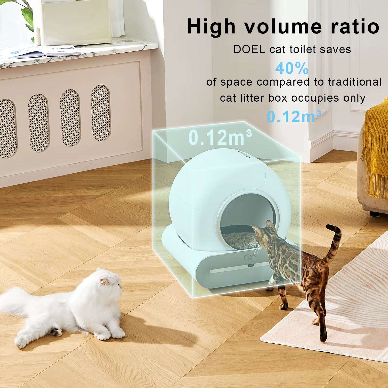 65L Smart Self-Cleaning Cat Litter Box with App & Litter Mat