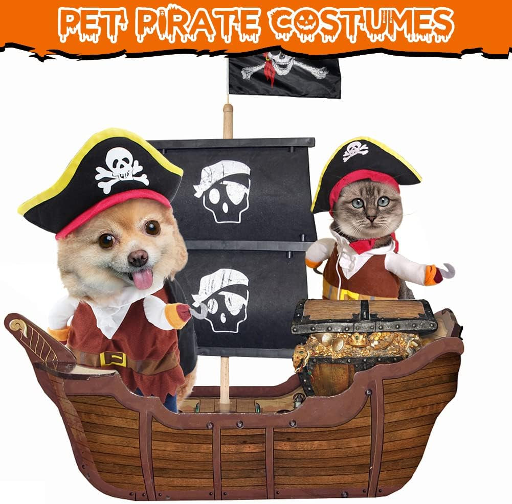 Adorable Caribbean Pirate Costume for Cats - Fun Halloween & Christmas Outfit with Hat!