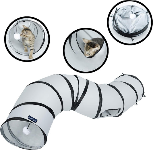 S-Way Collapsible Cat Tunnel – Interactive Pop-Up Play Toy with Peek Holes & Ball