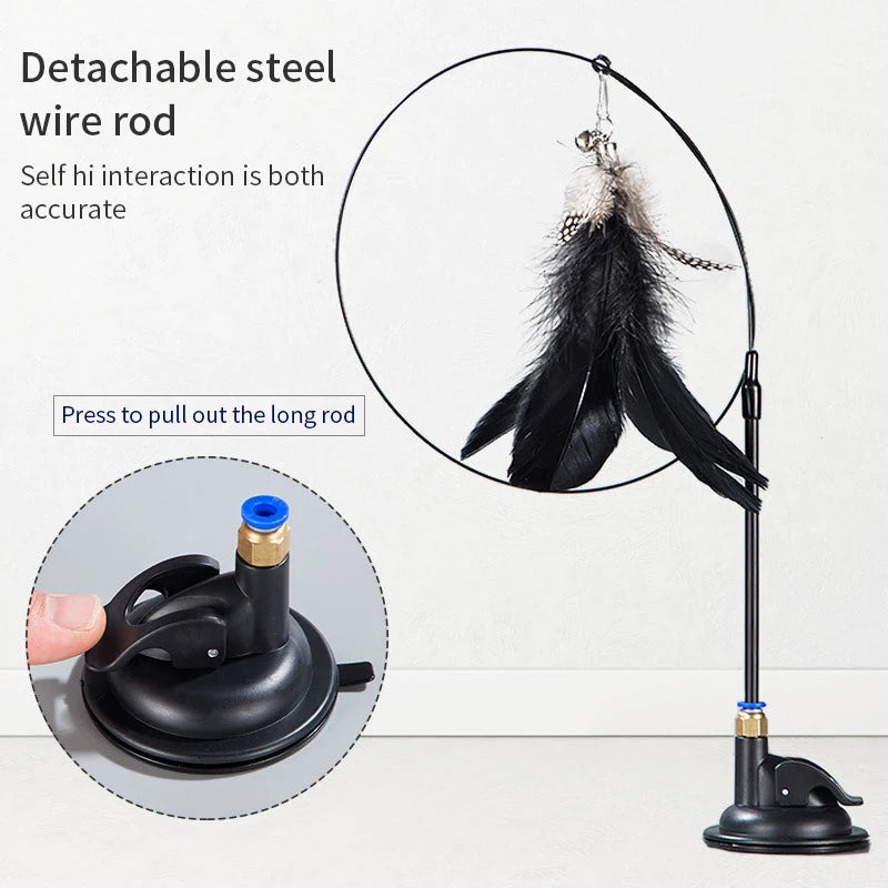 Interactive Feather Cat Toy with Suction Base & Bell 🐾