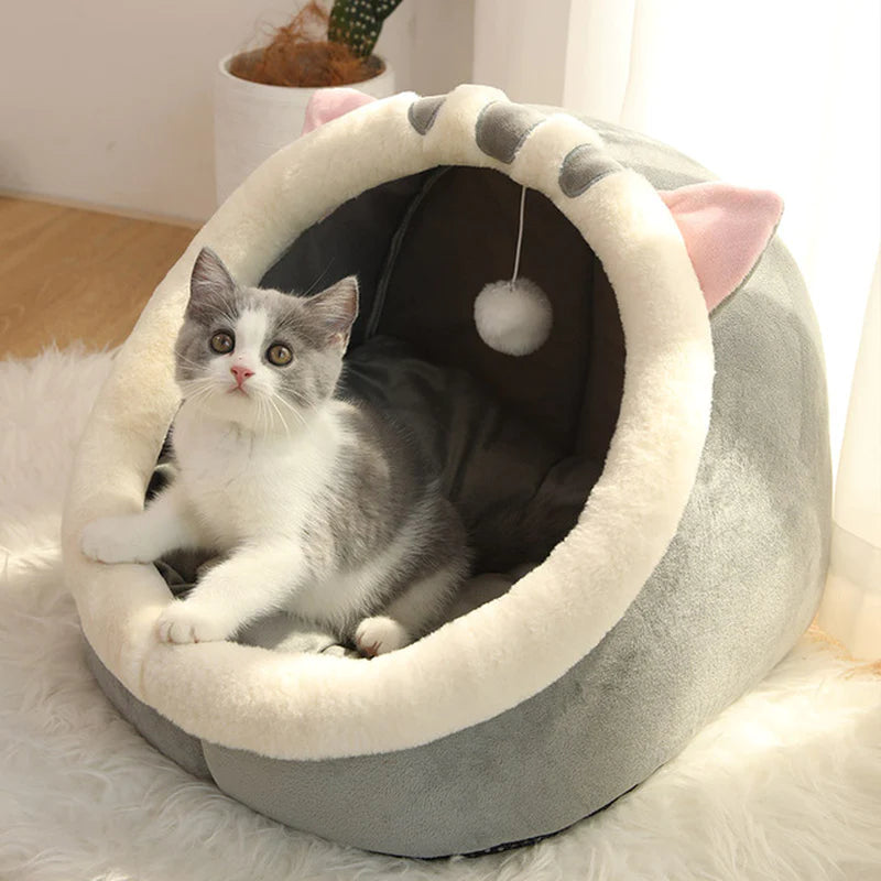 Cozy Cat Bed Cave – Soft Cotton Tent House with Removable Double-Sided Cushion