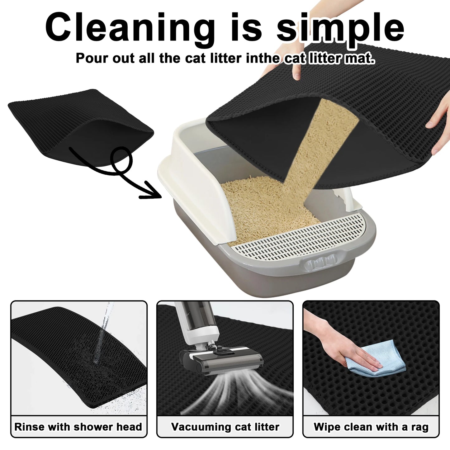 Double-Layer Waterproof Cat Litter Mat – Black – 29" x 21"