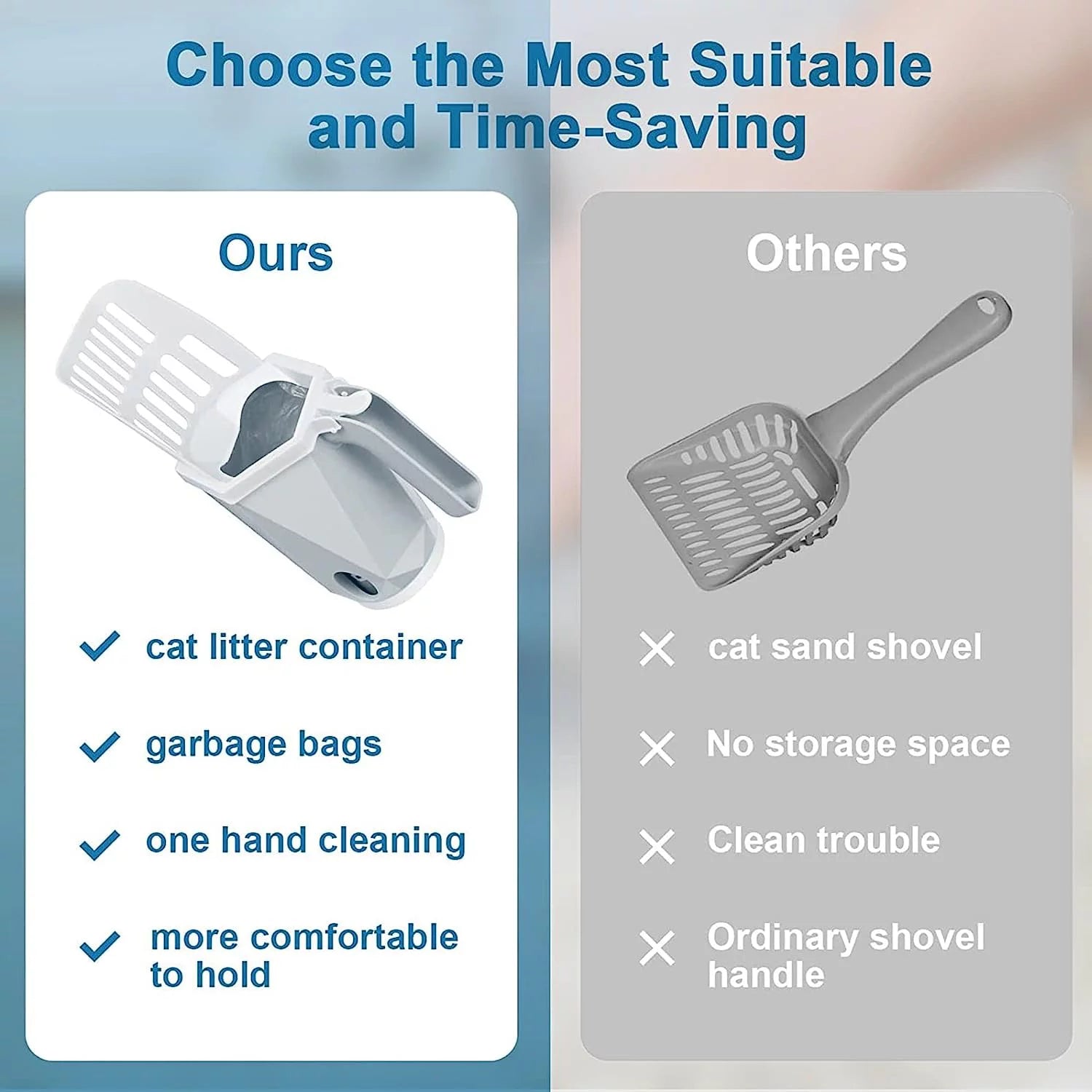 3-in-1 Cat Litter Scoop with Holder – Large Portable Scooper with 200 Refill Bags (Gray)