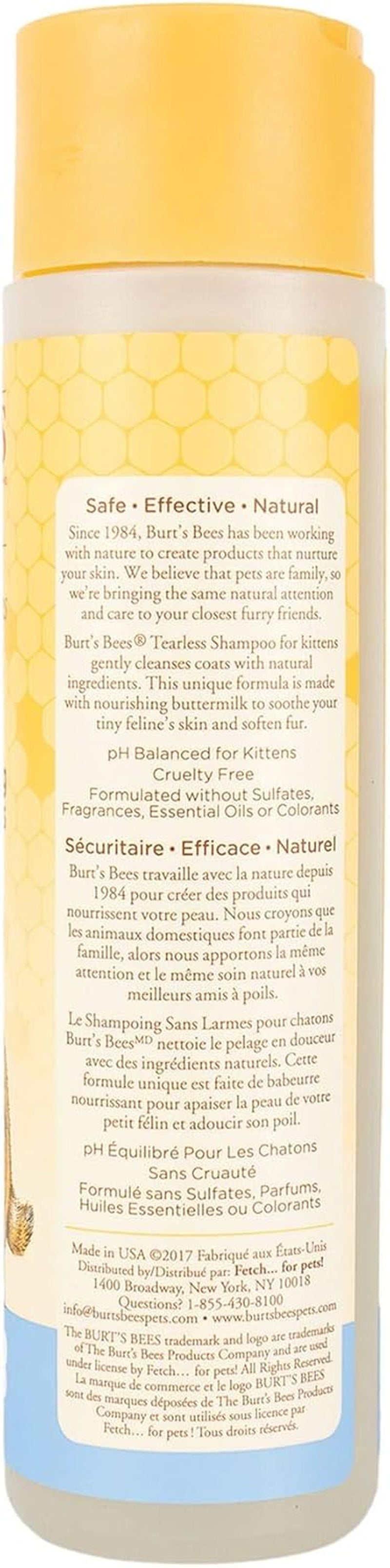 Gentle Tearless Kitten Shampoo with Buttermilk - 99.3% Natural, Soothes Itchy Skin - 10 Oz
